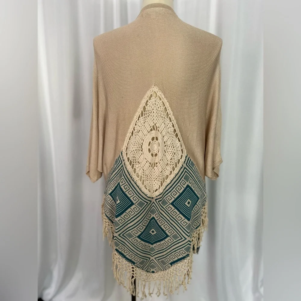 Umgee Boho Crochet Back Fringe Kimono Cardigan | Oversized (1157)